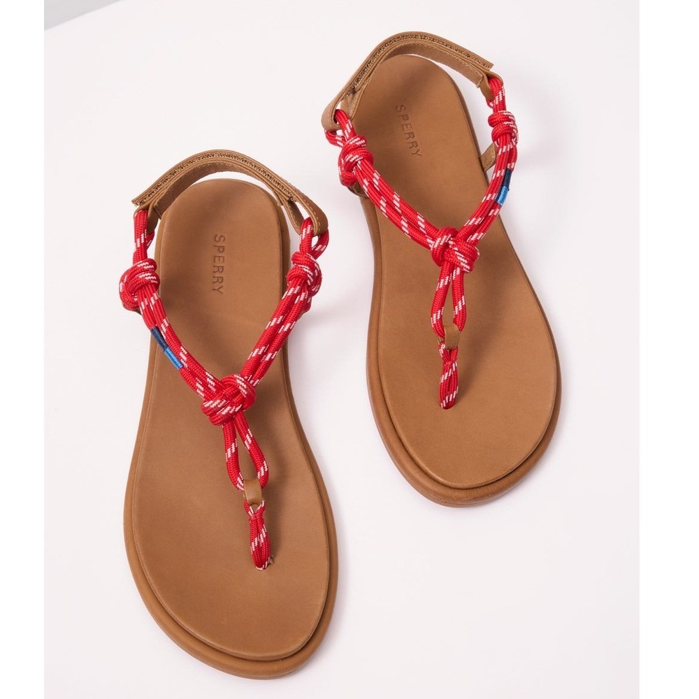 Sperry Womens Rope Thong Sandals Red White Blue Nautical Slingback Flat Size 9